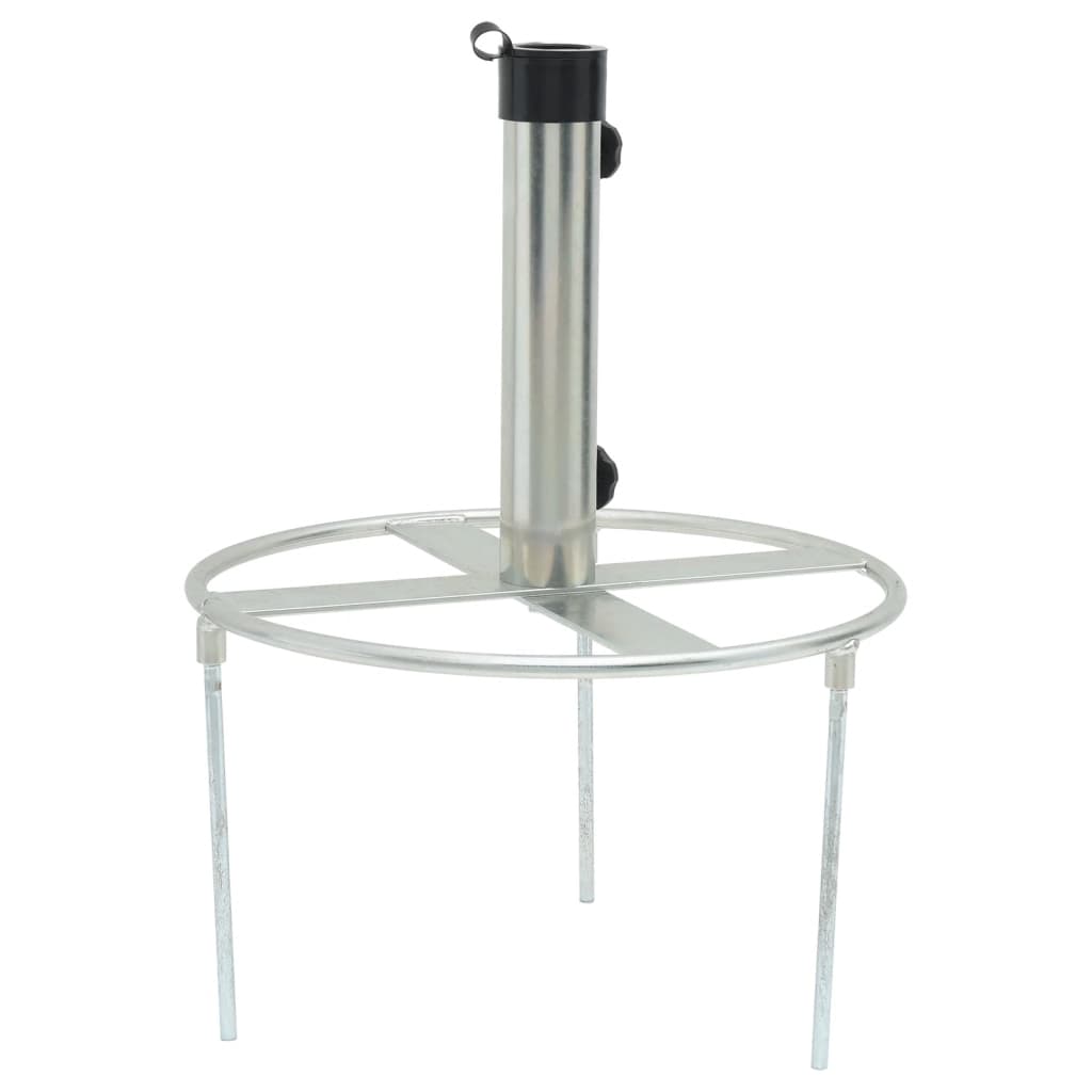 vidaXL Parasol Base with Ground Spikes for Ø1.5"/1.9" Silver Steel-1