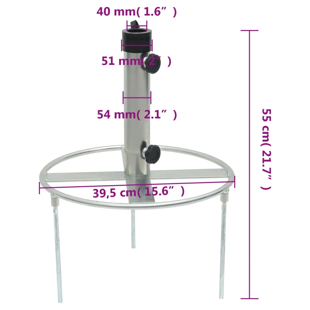 vidaXL Parasol Base with Ground Spikes for Ø1.5"/1.9" Silver Steel-3