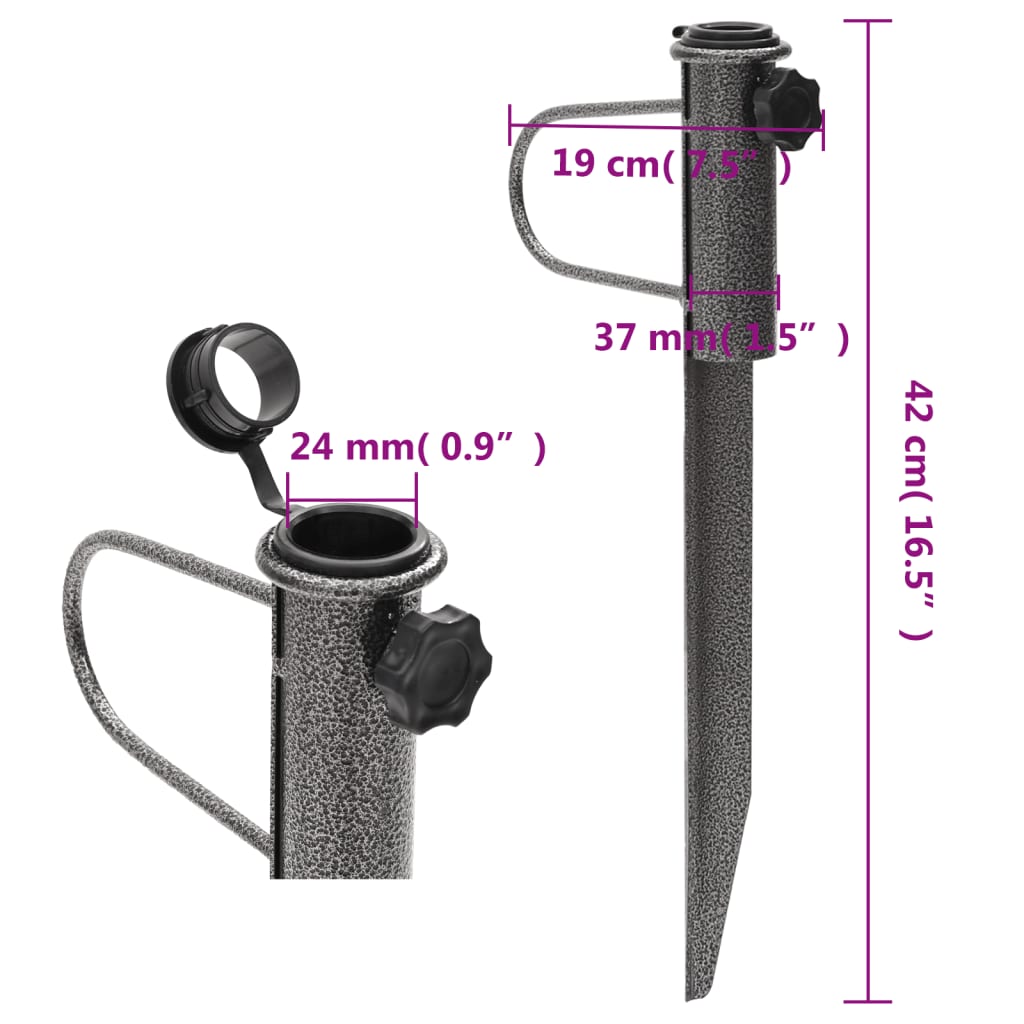 vidaXL Parasol Stands with Spikes 2 pcs 7.5"x16.5" Galvanized Steel-4