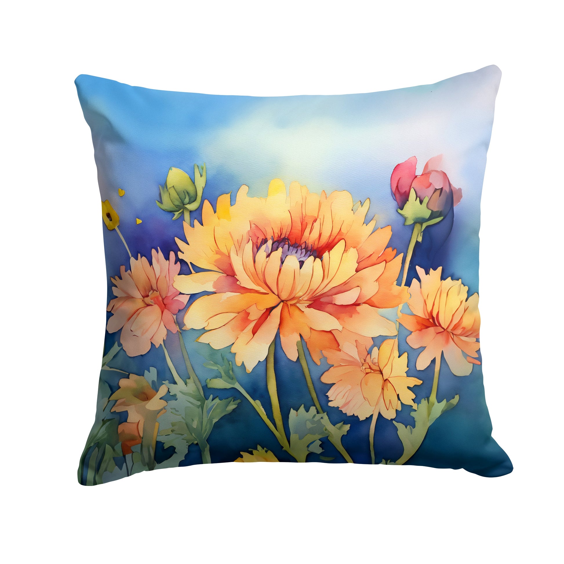 Chrysanthemums in Watercolor Throw Pillow-0
