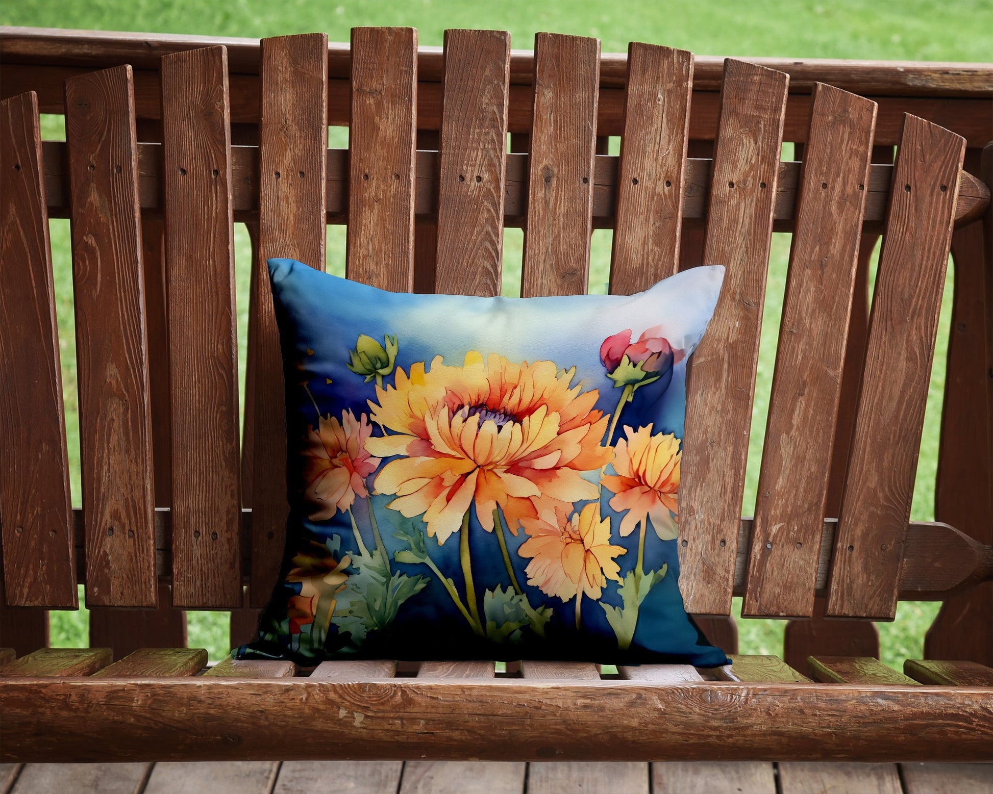 Chrysanthemums in Watercolor Throw Pillow-1